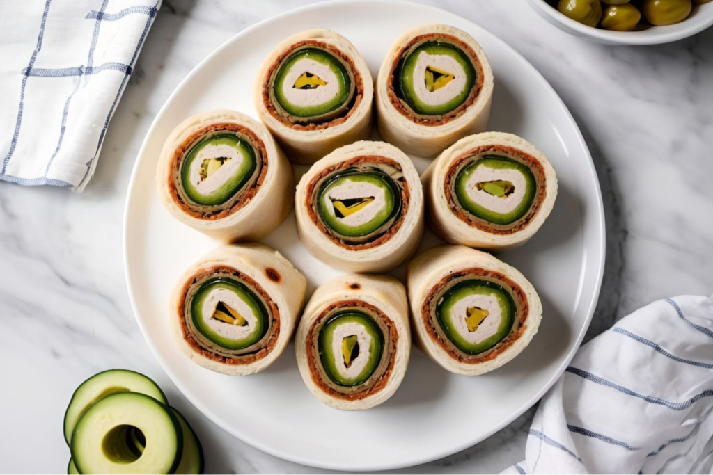 Pickles and Turkey pinwheels healthy food recipe for Kids